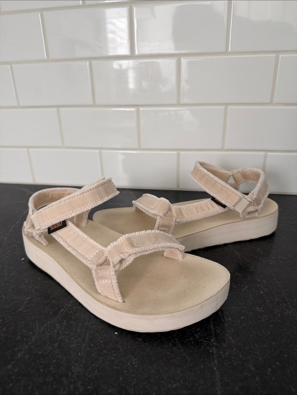 Teva Women's Midform Light Beige Canvas Strappy Platform Sandals